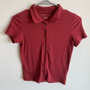 American Eagle Button Up Collared Top - Red